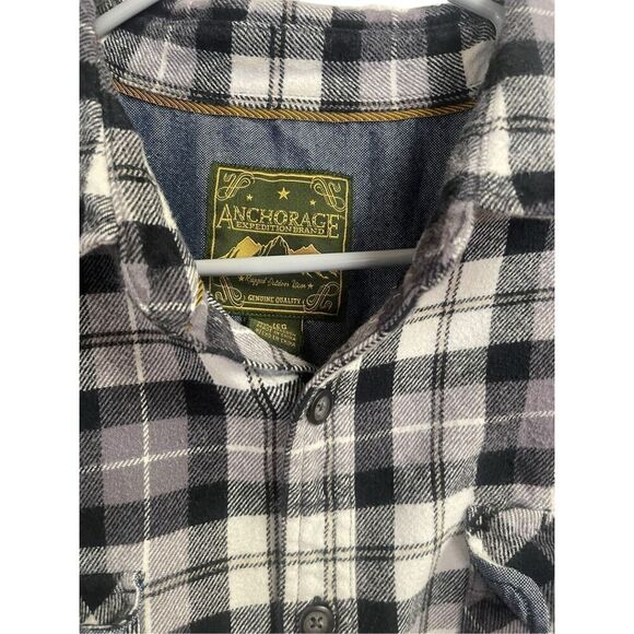 Anchorage Mens Black White Plaid Button Up Long Sleeve Flannel Shirt Top XL - Picture 7 of 12